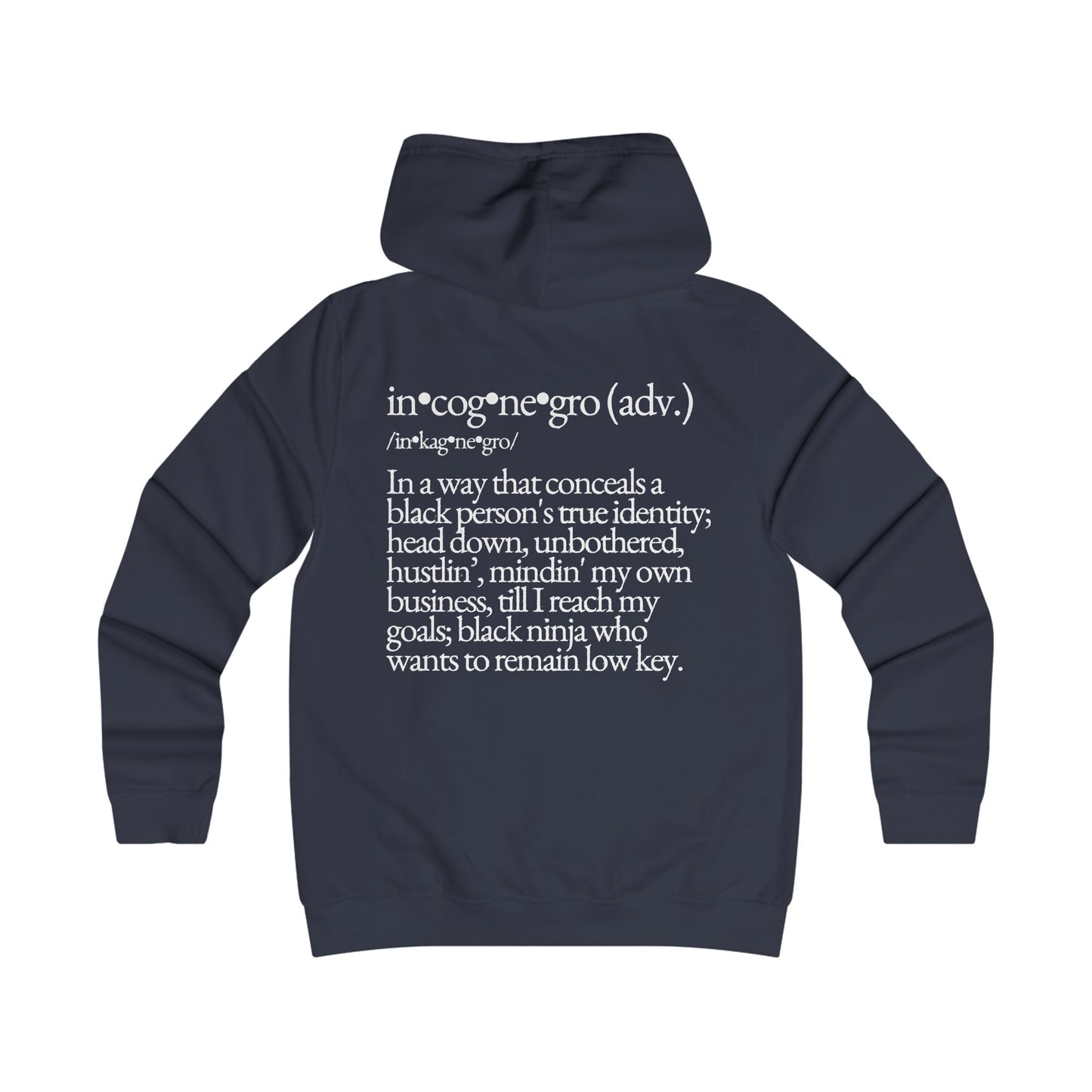 Incognegro Girlie College Hoodie | Feminine Campus Script Logo hoodie