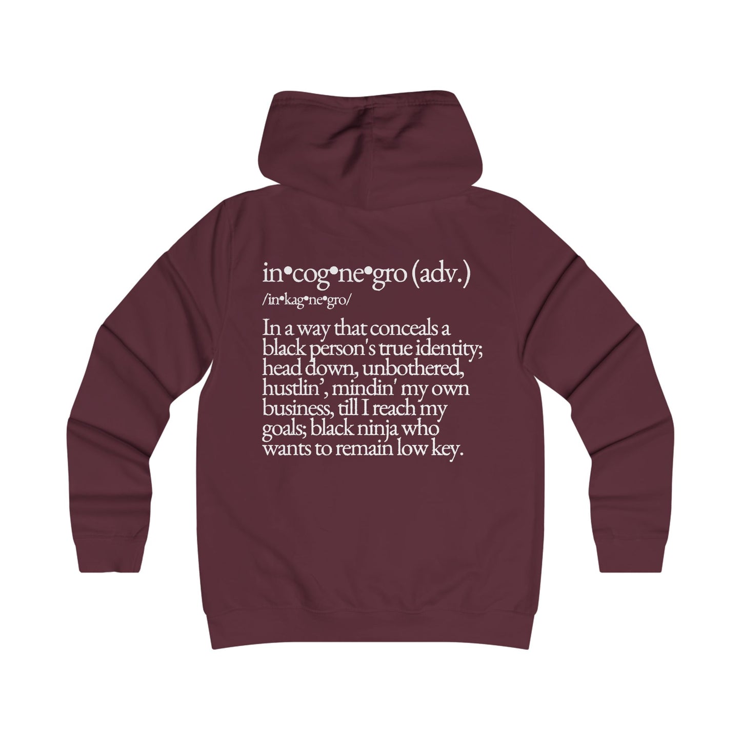 Incognegro Girlie College Hoodie | Feminine Campus Script Logo hoodie