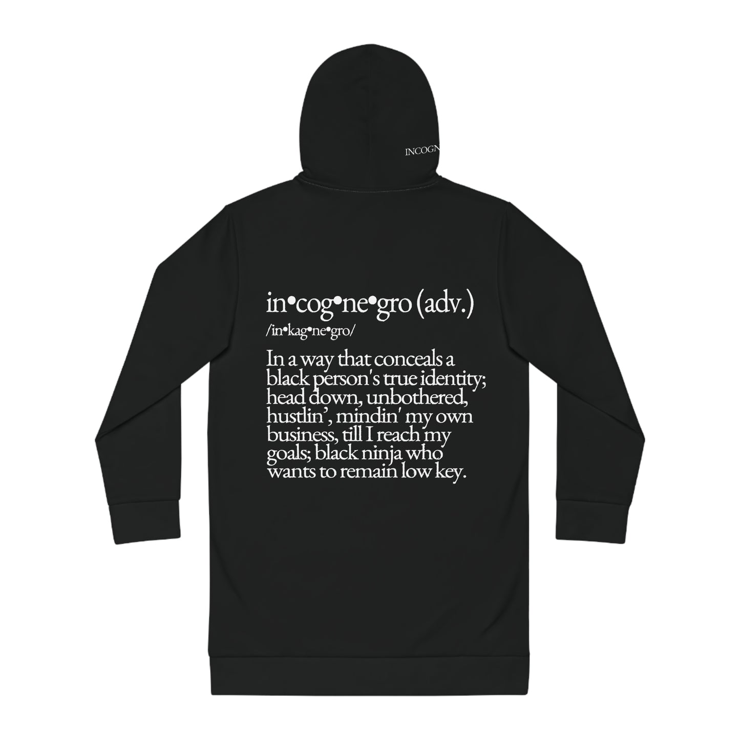 Incognegro Hoodie Dress | Black Typography Hooded Dress